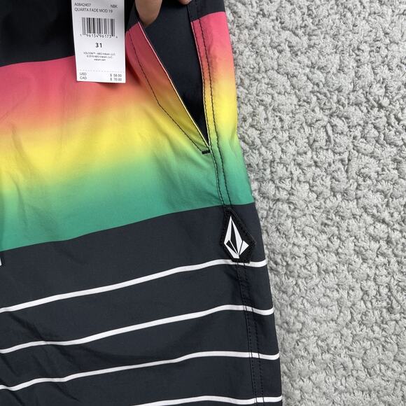 Volcom Board Shorts Men 31 Striped Mod Tech Quarta Fade Pockets Drawstring Swim - Picture 7 of 10